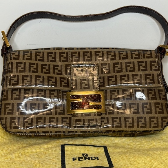 Fendi Gold and Brown Monogram Shoulder Bag - Picture 2 of 10